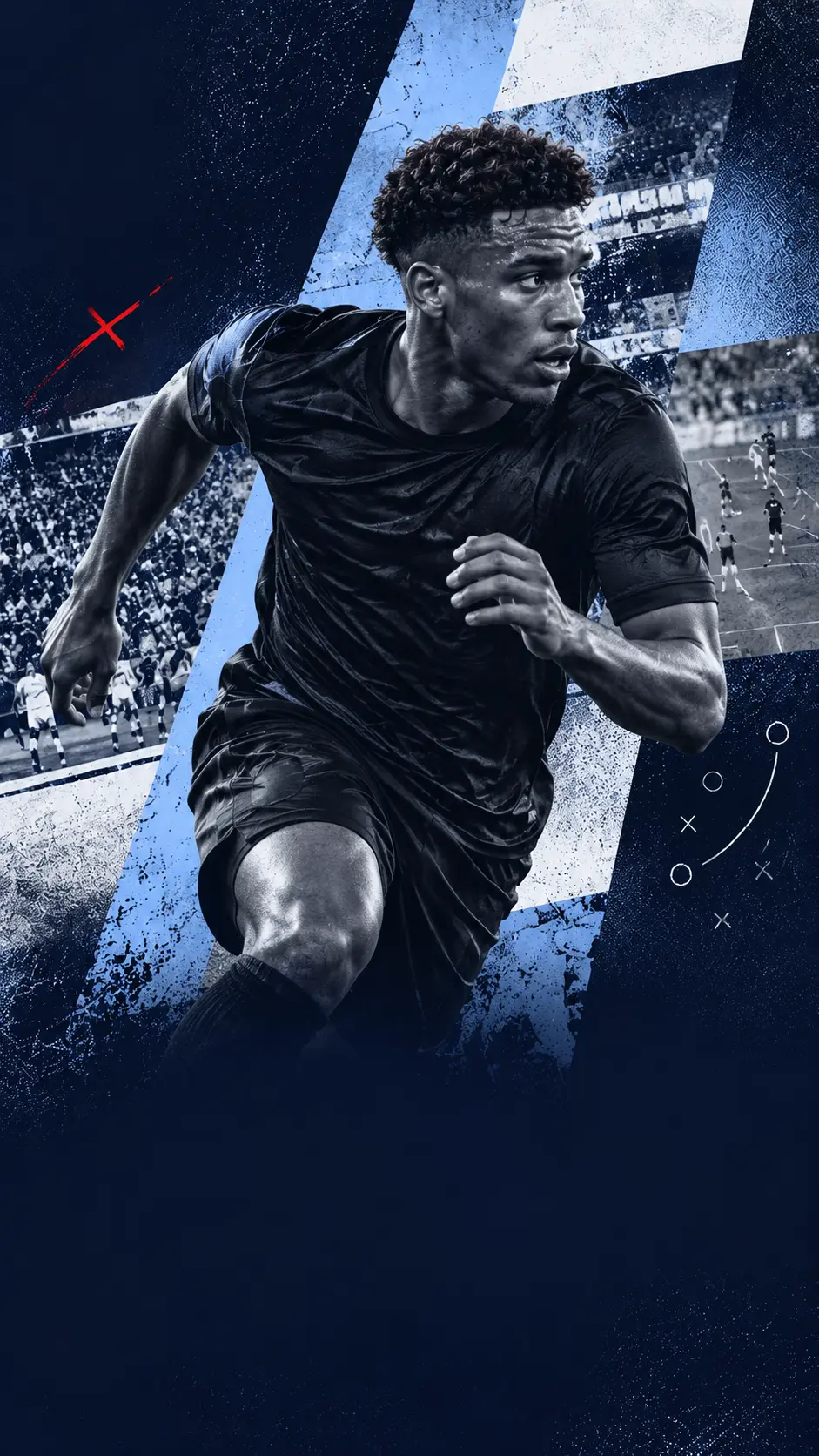 Futbolista en movimiento dentro de una composición editorial de Quatro