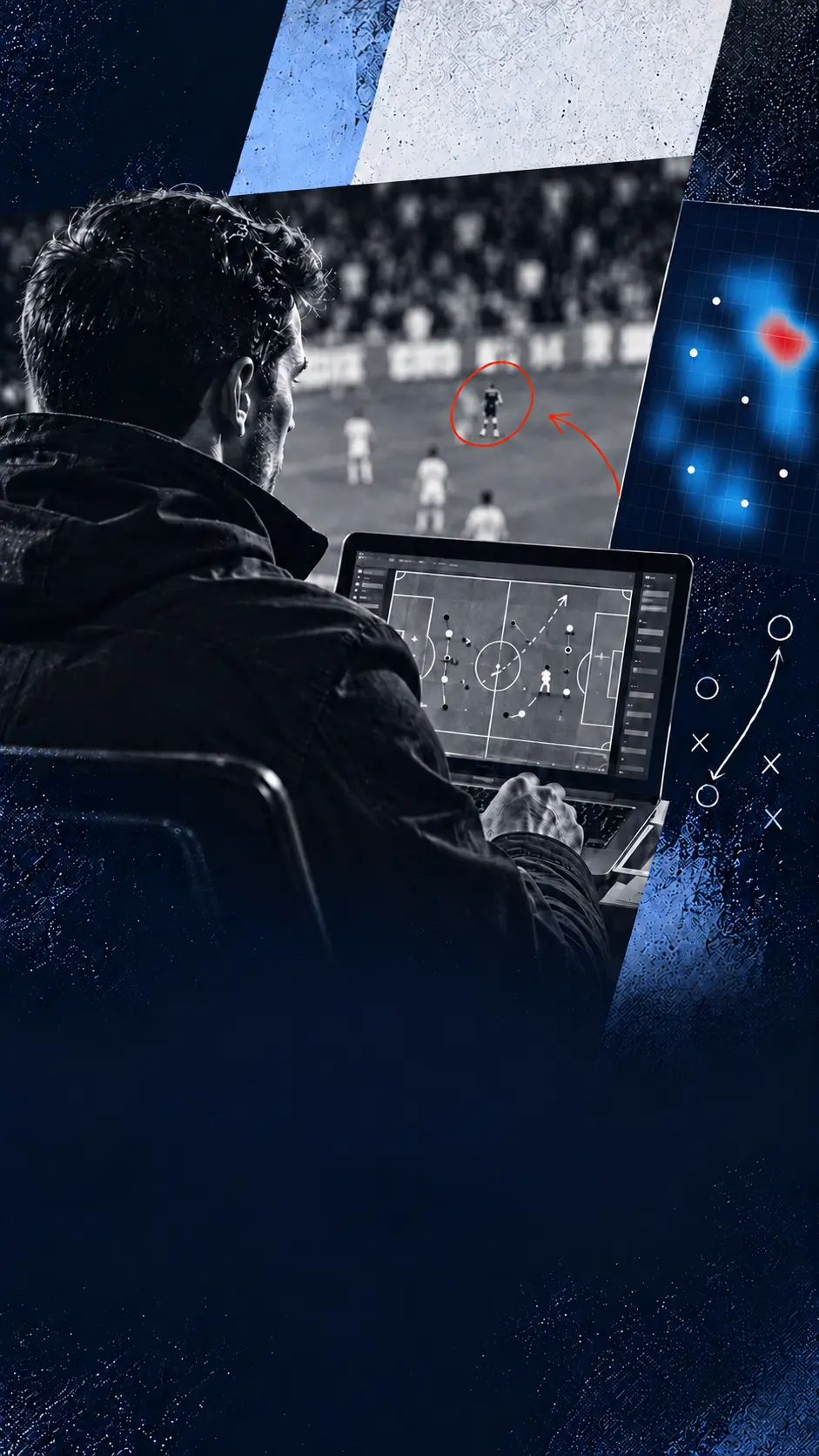 Analista de fútbol frente a información táctica y un mapa de calor